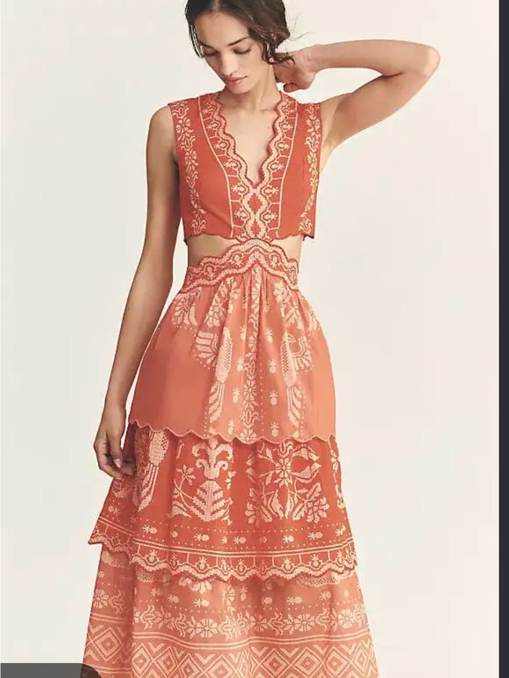 Farm Rio c Anthropologie Sleeveless Coral Maxi Dress